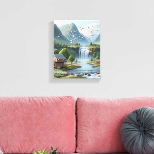 Schöne Landschaft mit Wasserfall Leinwanddruck (Insitu (Wohnzimmer))
