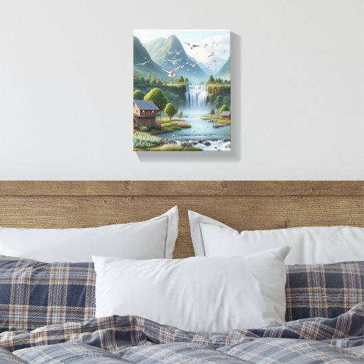 Schöne Landschaft mit Wasserfall Leinwanddruck (Insitu (Schlafzimmer))