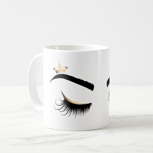 Schöne lange Blitze winkende Augen mit Krone Kaffeetasse (Vorderseite Links)