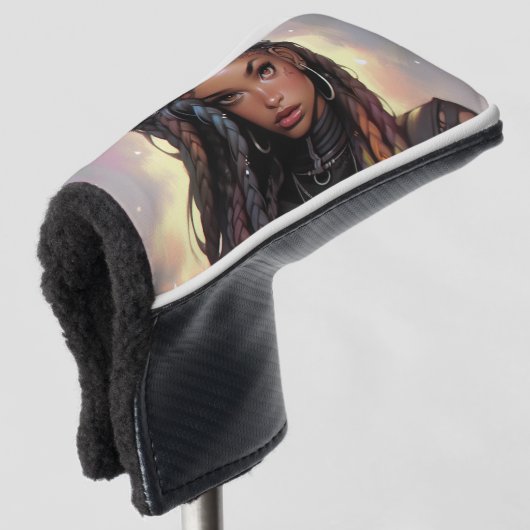 Schöne lange Braids unterbieten Black Anime Girl Golf Headcover (3/4 Vorderseite)