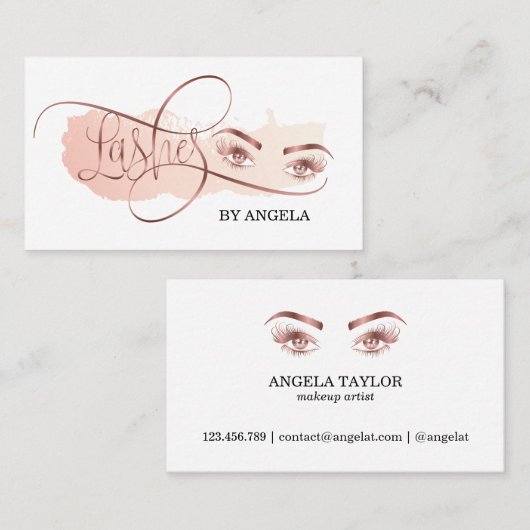 Schöne lange Wimpern Rose Goldmakeup Künstler Visitenkarte (Vorne/Hinten)