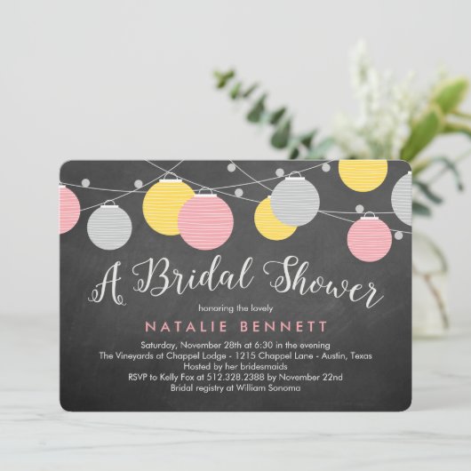 Schöne Lanterns Bridal Dusche Einladung (Stehend Vorderseite)