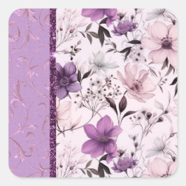 Schöne Lavendel und rosa Blütenpracht Quadratischer Aufkleber