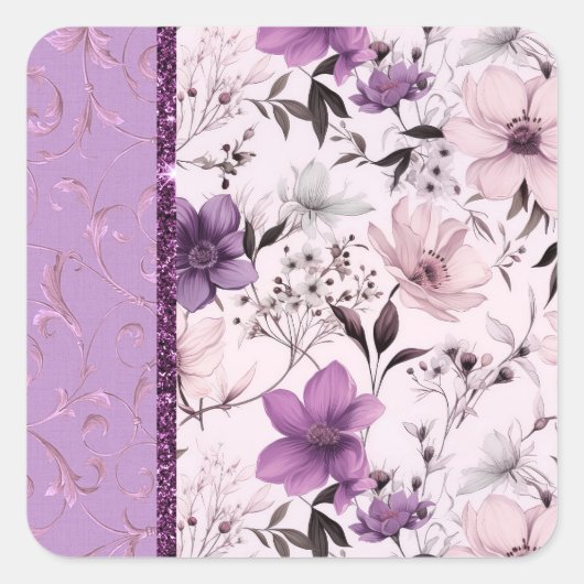 Schöne Lavendel und rosa Blütenpracht Quadratischer Aufkleber (Vorderseite)