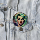 Schöne Lavender & Green Retro Style Space Frau Button (Beispiel)