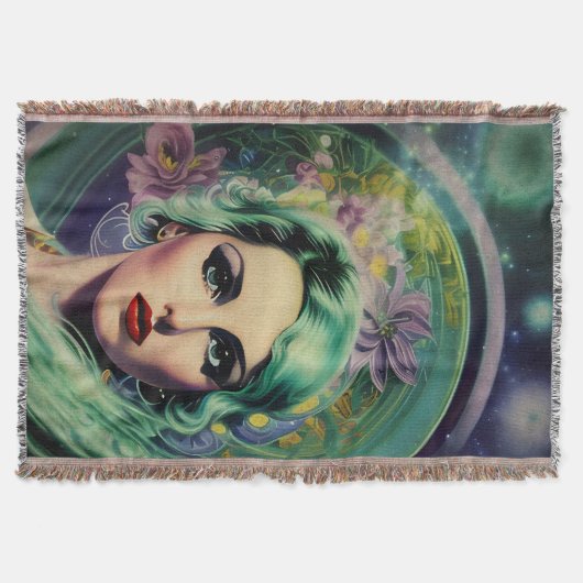 Schöne Lavender & Green Retro Style Space Frau Decke (Vorderseite)