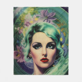Schöne Lavender & Green Retro Style Space Frau Fleecedecke (Vorderseite)