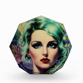 Schöne Lavender & Green Retro Style Space Frau Fotoblock (Vorderseite)