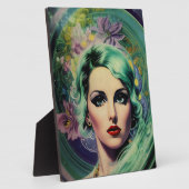 Schöne Lavender & Green Retro Style Space Frau Fotoplatte (Seite)