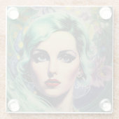 Schöne Lavender & Green Retro Style Space Frau Glasuntersetzer (Rückseite)