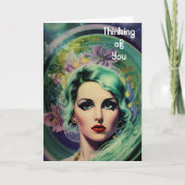 Schöne Lavender & Green Retro Style Space Frau Karte (Vorderseite)