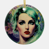 Schöne Lavender & Green Retro Style Space Frau Keramik Ornament (Vorne)