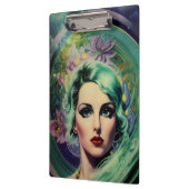 Schöne Lavender & Green Retro Style Space Frau Klemmbrett (Links)