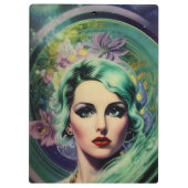 Schöne Lavender & Green Retro Style Space Frau Klemmbrett (Rückseite)
