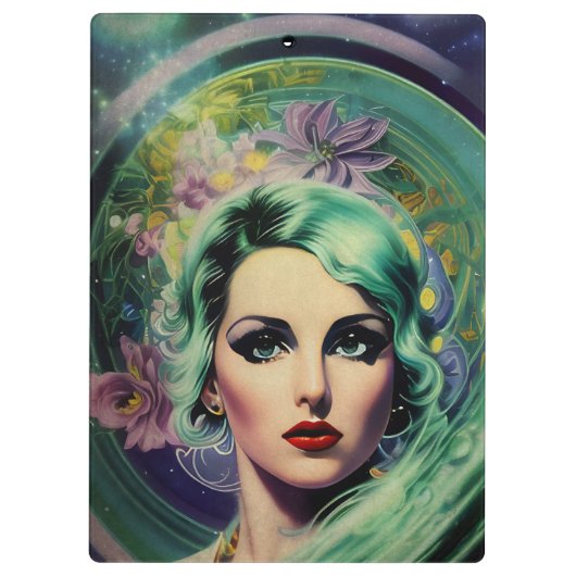 Schöne Lavender & Green Retro Style Space Frau Klemmbrett (Rückseite)