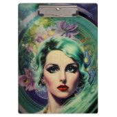 Schöne Lavender & Green Retro Style Space Frau Klemmbrett (Vorderseite)