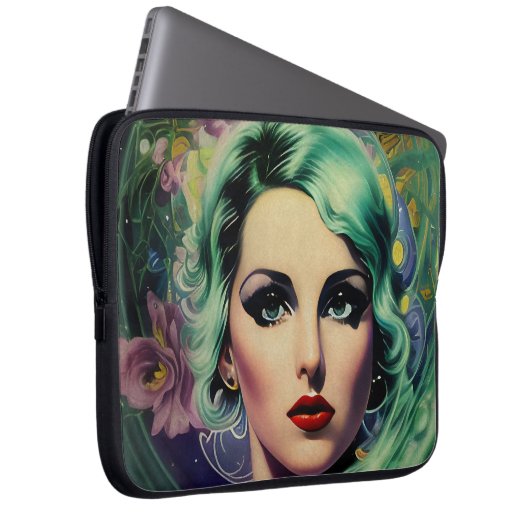 Schöne Lavender & Green Retro Style Space Frau Laptopschutzhülle (Vorne Rechts)