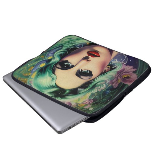 Schöne Lavender & Green Retro Style Space Frau Laptopschutzhülle (Vorne Knopf)