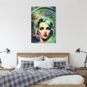 Schöne Lavender & Green Retro Style Space Frau Leinwanddruck (Insitu (Schlafzimmer))