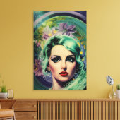 Schöne Lavender & Green Retro Style Space Frau Leinwanddruck (Insitu (Wohnzimmer))