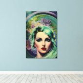 Schöne Lavender & Green Retro Style Space Frau Leinwanddruck (Insitu (Holzboden))