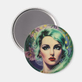 Schöne Lavender & Green Retro Style Space Frau Magnet (Vorderseite/Rückseite)