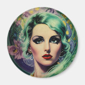 Schöne Lavender & Green Retro Style Space Frau Magnet (Vorne)