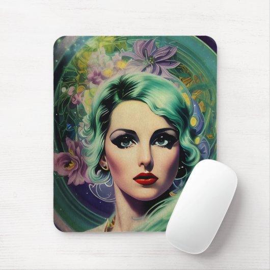 Schöne Lavender & Green Retro Style Space Frau Mousepad (Mit Mouse)