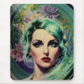 Schöne Lavender & Green Retro Style Space Frau Mousepad (Vorne)