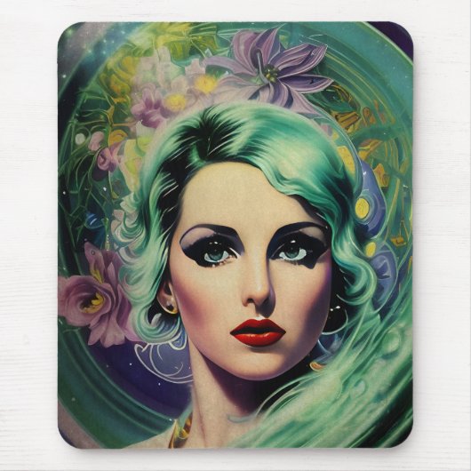 Schöne Lavender & Green Retro Style Space Frau Mousepad (Vorne)