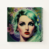 Schöne Lavender & Green Retro Style Space Frau Notizblock (Rückseite)