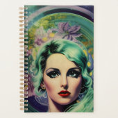 Schöne Lavender & Green Retro Style Space Frau Planer (Vorderseite)