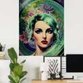 Schöne Lavender & Green Retro Style Space Frau Poster (Heimbüro)