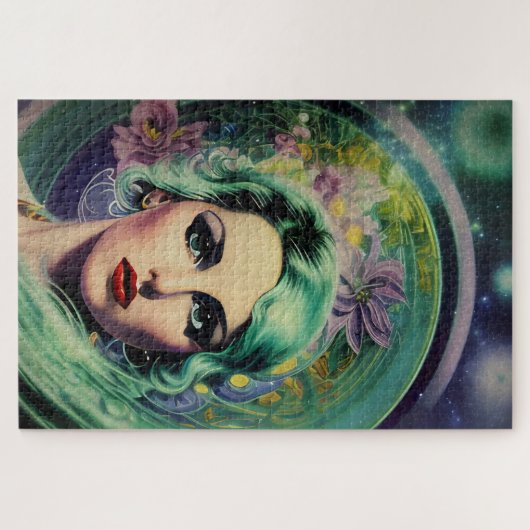 Schöne Lavender & Green Retro Style Space Frau Puzzle (Horizontal)