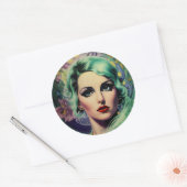 Schöne Lavender & Green Retro Style Space Frau Runder Aufkleber (Umschlag)