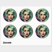 Schöne Lavender & Green Retro Style Space Frau Runder Aufkleber (Blatt)