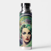 Schöne Lavender & Green Retro Style Space Frau Trinkflasche (Links)