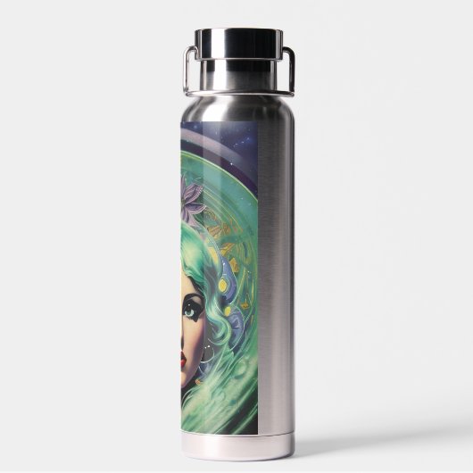Schöne Lavender & Green Retro Style Space Frau Trinkflasche (Rückseite)