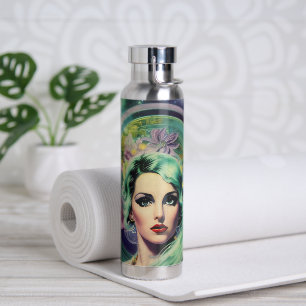 Schöne Lavender & Green Retro Style Space Frau Trinkflasche