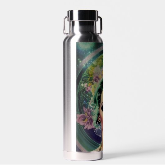 Schöne Lavender & Green Retro Style Space Frau Trinkflasche (Vorne)