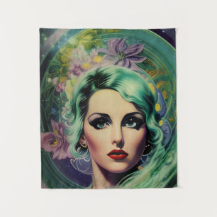 Schöne Lavender & Green Retro Style Space Frau Wandteppich