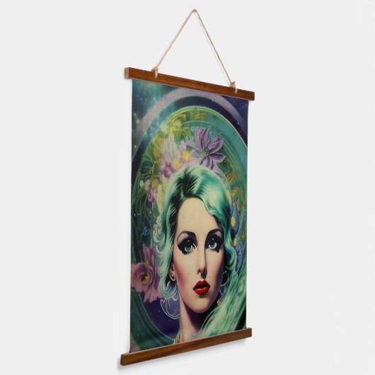 Schöne Lavender & Green Retro Style Space Frau Wandteppich Mit Holzrahmen (Gewinkelt)