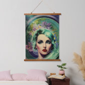 Schöne Lavender & Green Retro Style Space Frau Wandteppich Mit Holzrahmen (Schlafzimmer)
