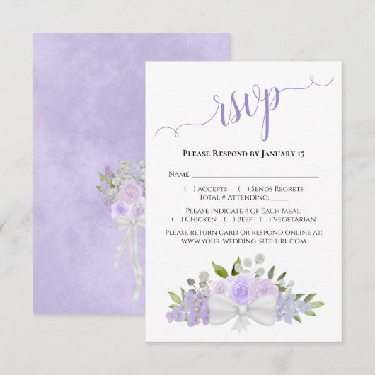 Schöne Lavender Lila Wasserfarben Rose Hochzeit RSVP Karte (Vorne/Hinten)