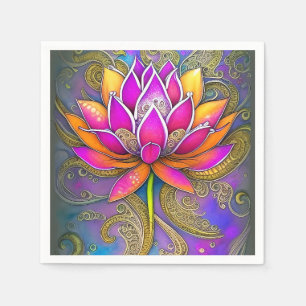 Schöne, lebendige Rosa Orange Verziert Lotus Blume Serviette