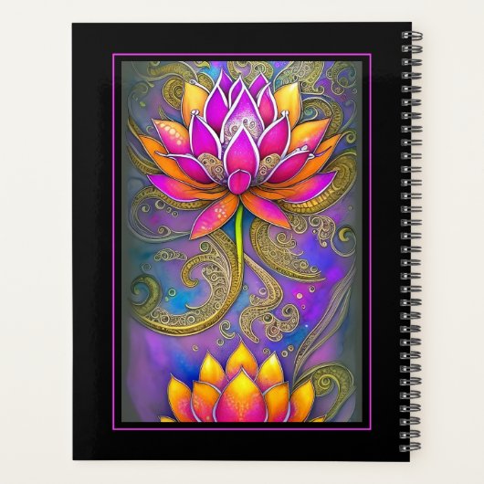 Schöne, lebhafte Rosa Verzierte Lotus-Blume Planer (Rückseite)