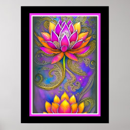 Schöne, lebhafte Rosa Verzierte Lotus-Blume Poster