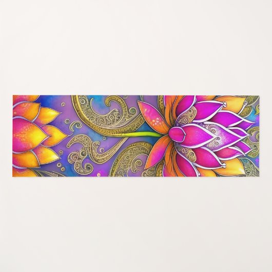 Schöne, lebhafte Rosa Verzierte Lotus-Blume Yogamatte (Vorderseite (Horizontal))