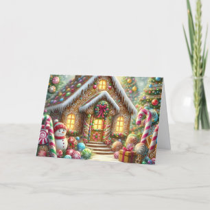 Schöne Lebkuchenhütte mit Schneemann Weihnachten