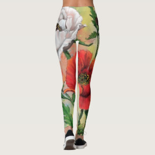 Schöne Leggings aus Rot-Weiß-Mohn